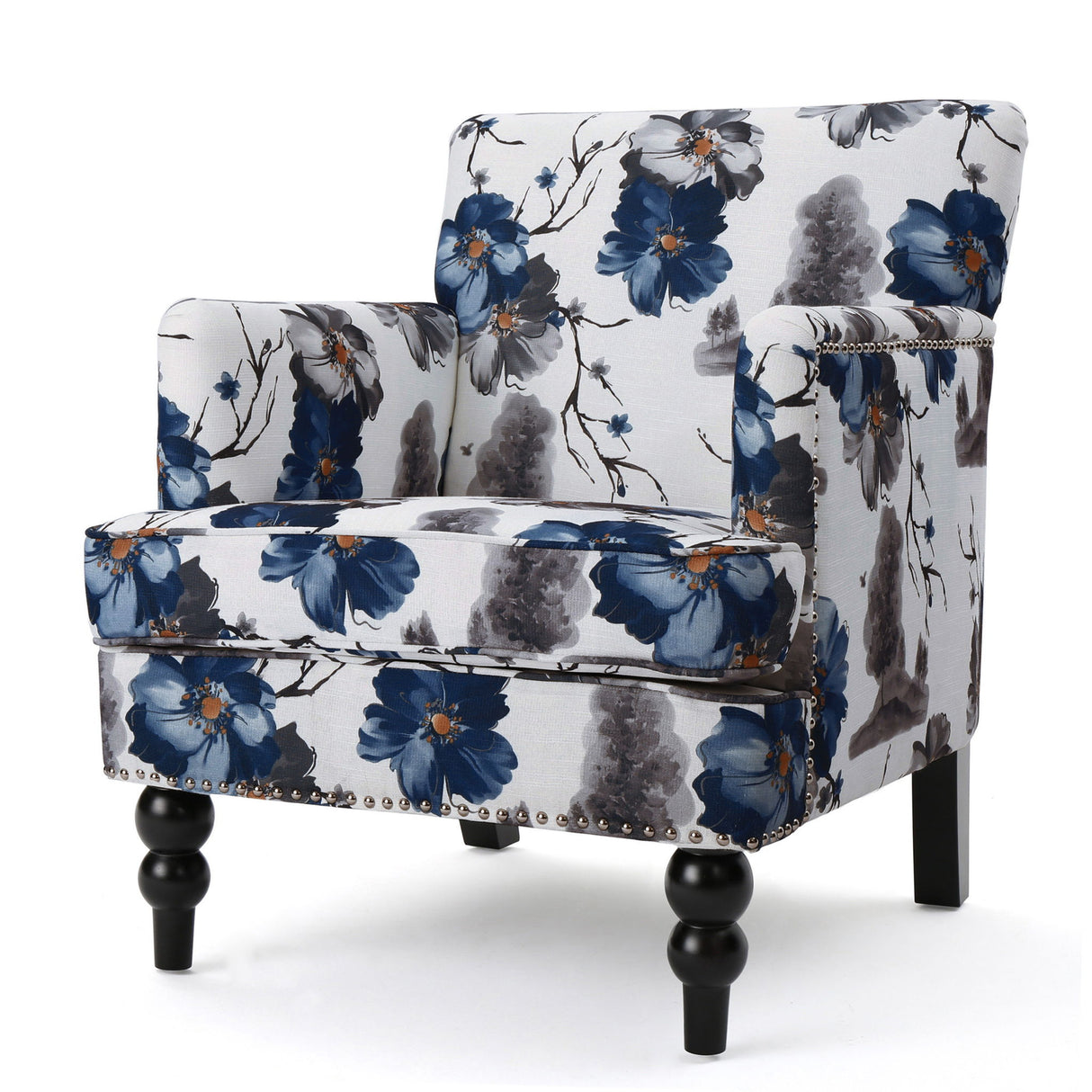 Club Chair With Tapered Birch Wood Legs - Multicolor