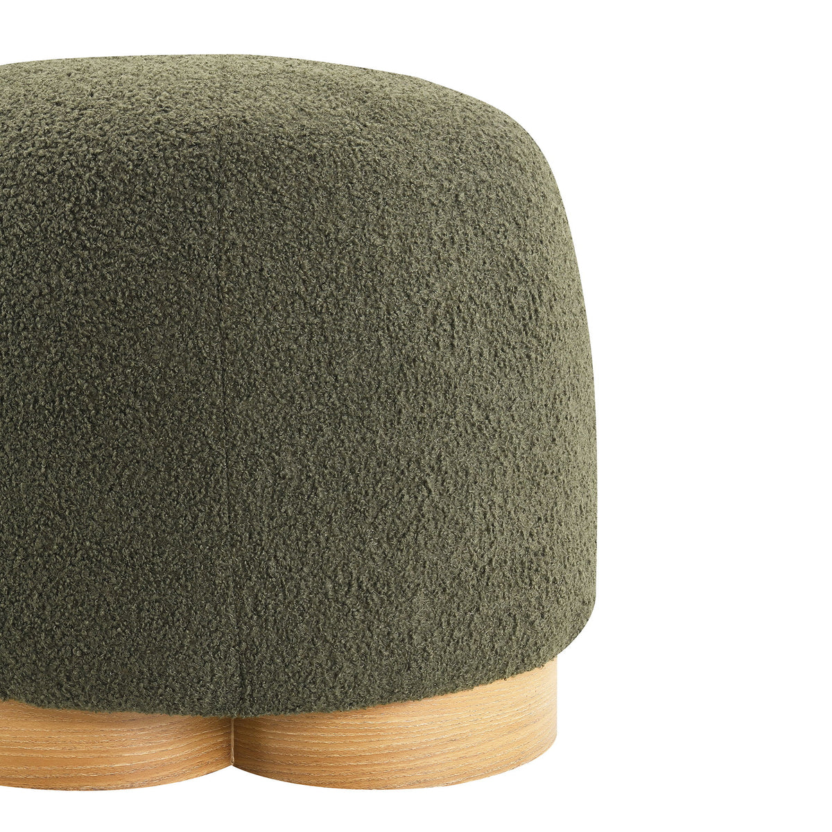 Round Soft Teddy Fabric Upholstered Ottoman With Metal Accents