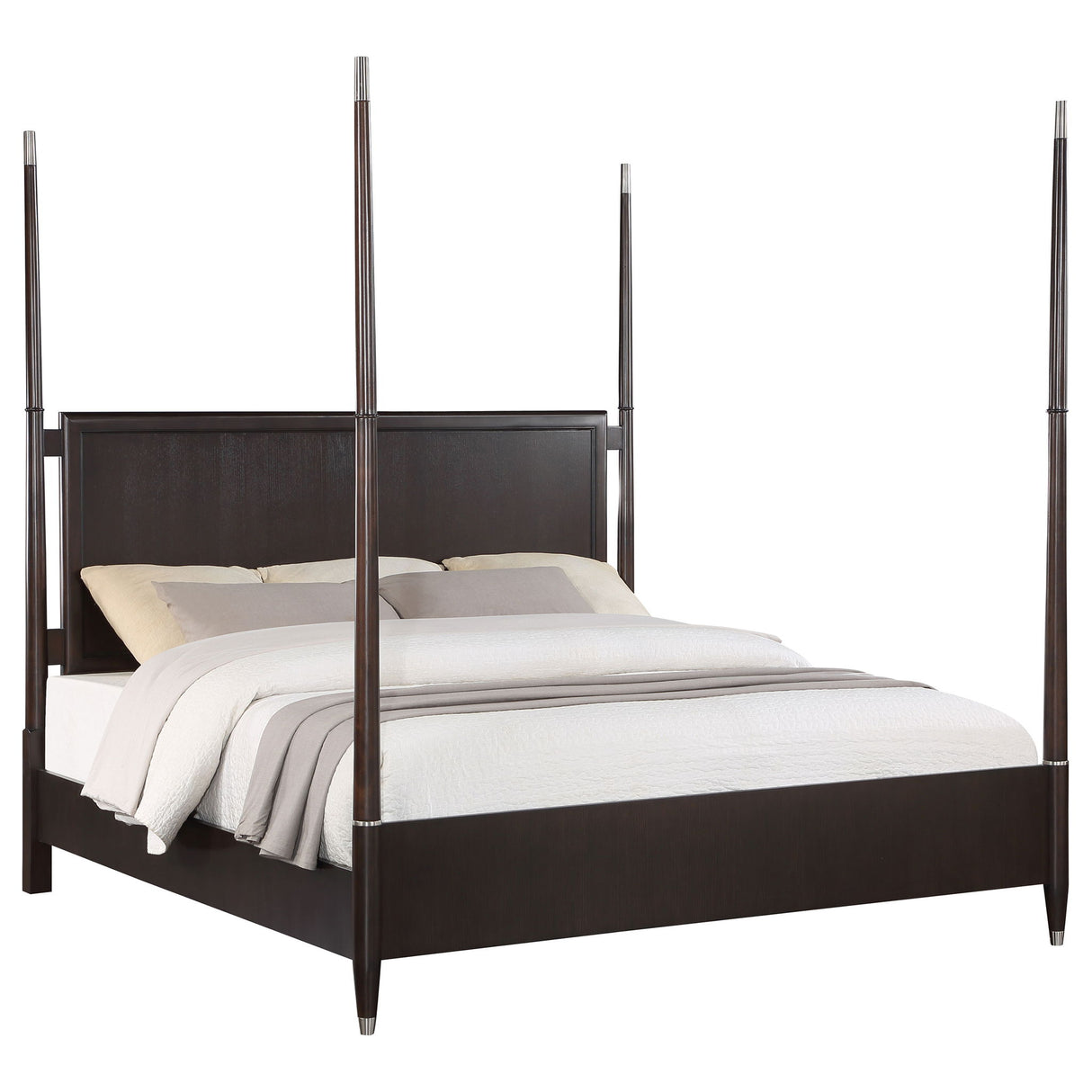 Niguel - Queen Size 4 Poster Bed With Finials, Floating Headboard - Brown