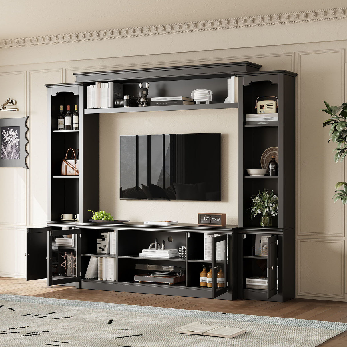 All-In-One TV Stand With Bookcase For TVs Up To 65"