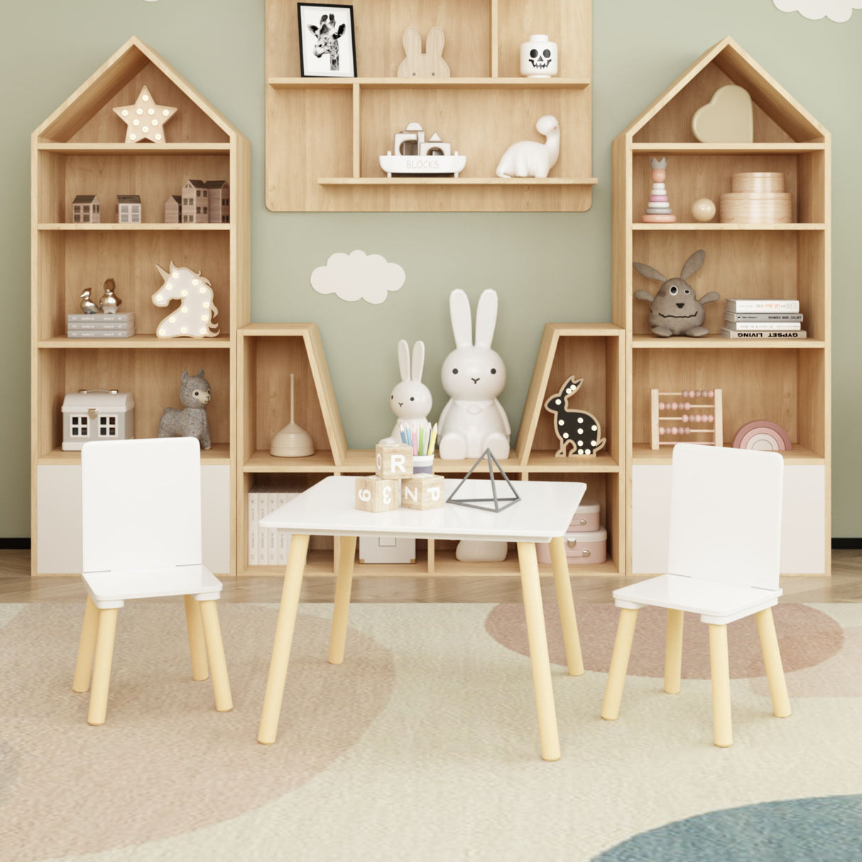 Kids Table And 2 Chairs Set, 3 Piece Toddler Activity Play - White