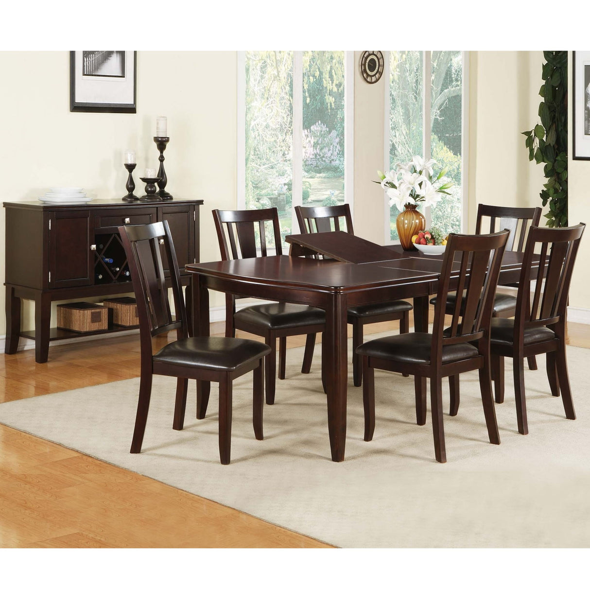 7 Piece Set, Dining Table With Butterfly Leaf And 6 Side Chairs - Espresso