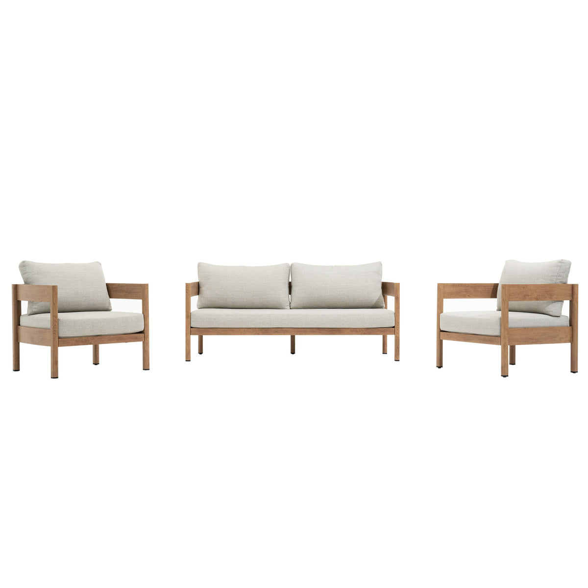 Outdoor Sofa With Weather Resistant Cushions (Coffee Table Not Included) (Set of 3) - Oak