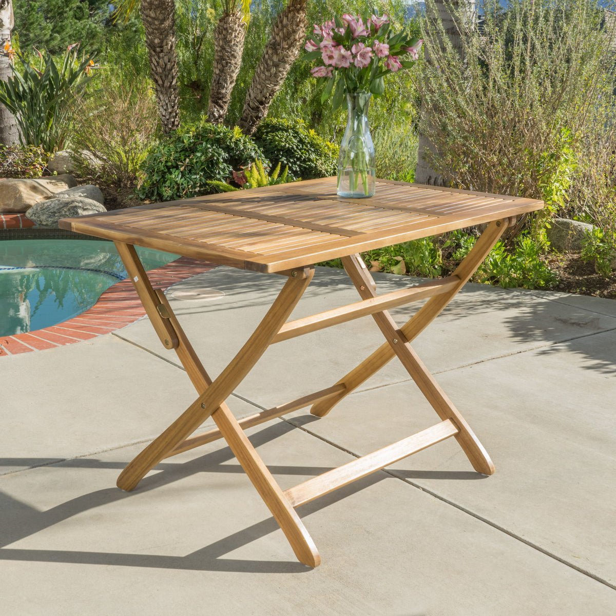 Blissique - Outdoor Foldable Wood Dining Table With Slat Design