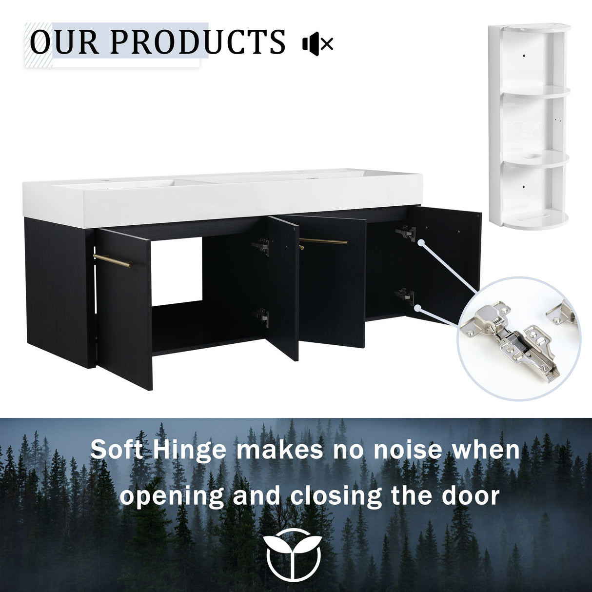 Modern Wall Mounted Bathroom Vanity With Left Sink And Storage Rack