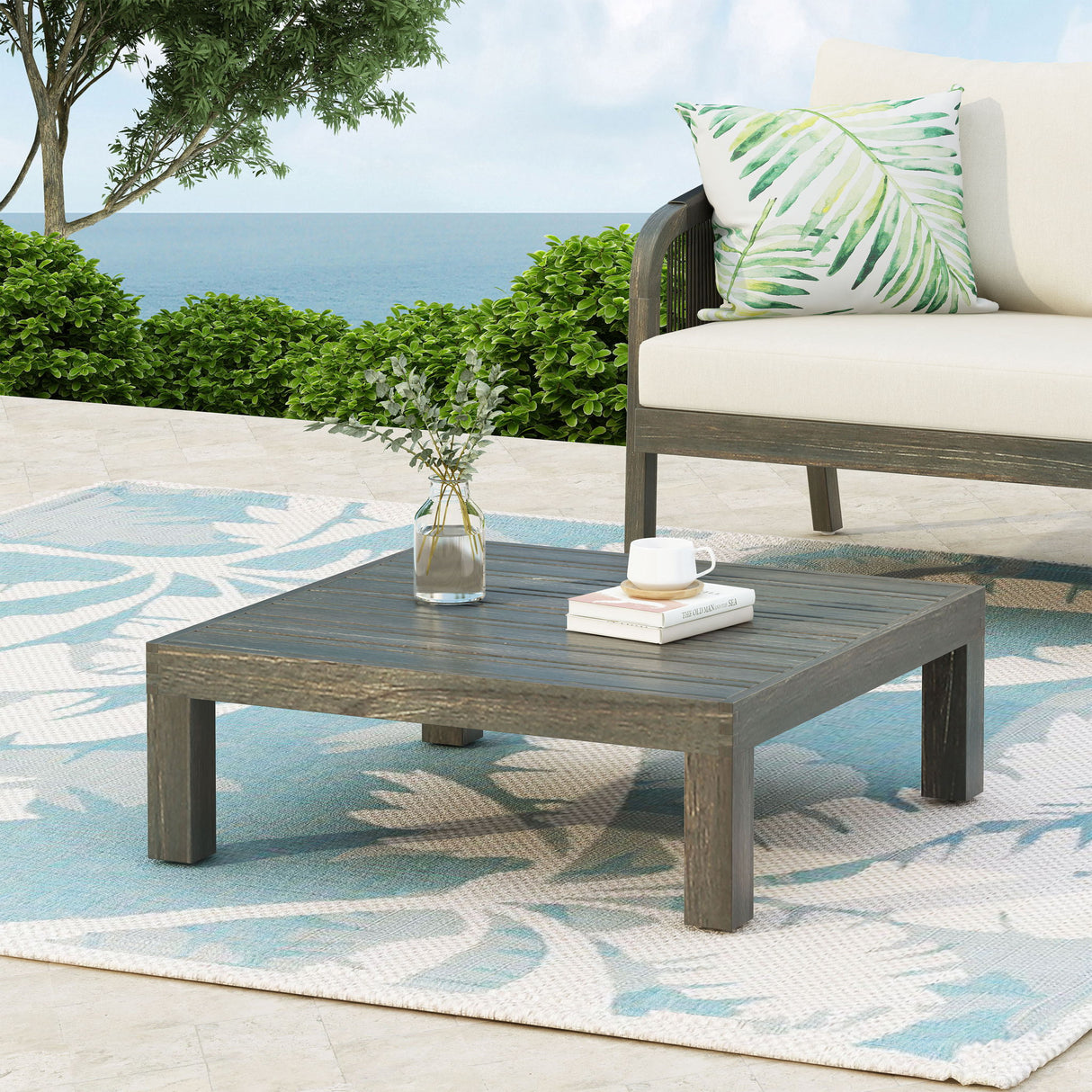 Oana Brava - Rustic Coffee Table With Slat Panel Design - Gray