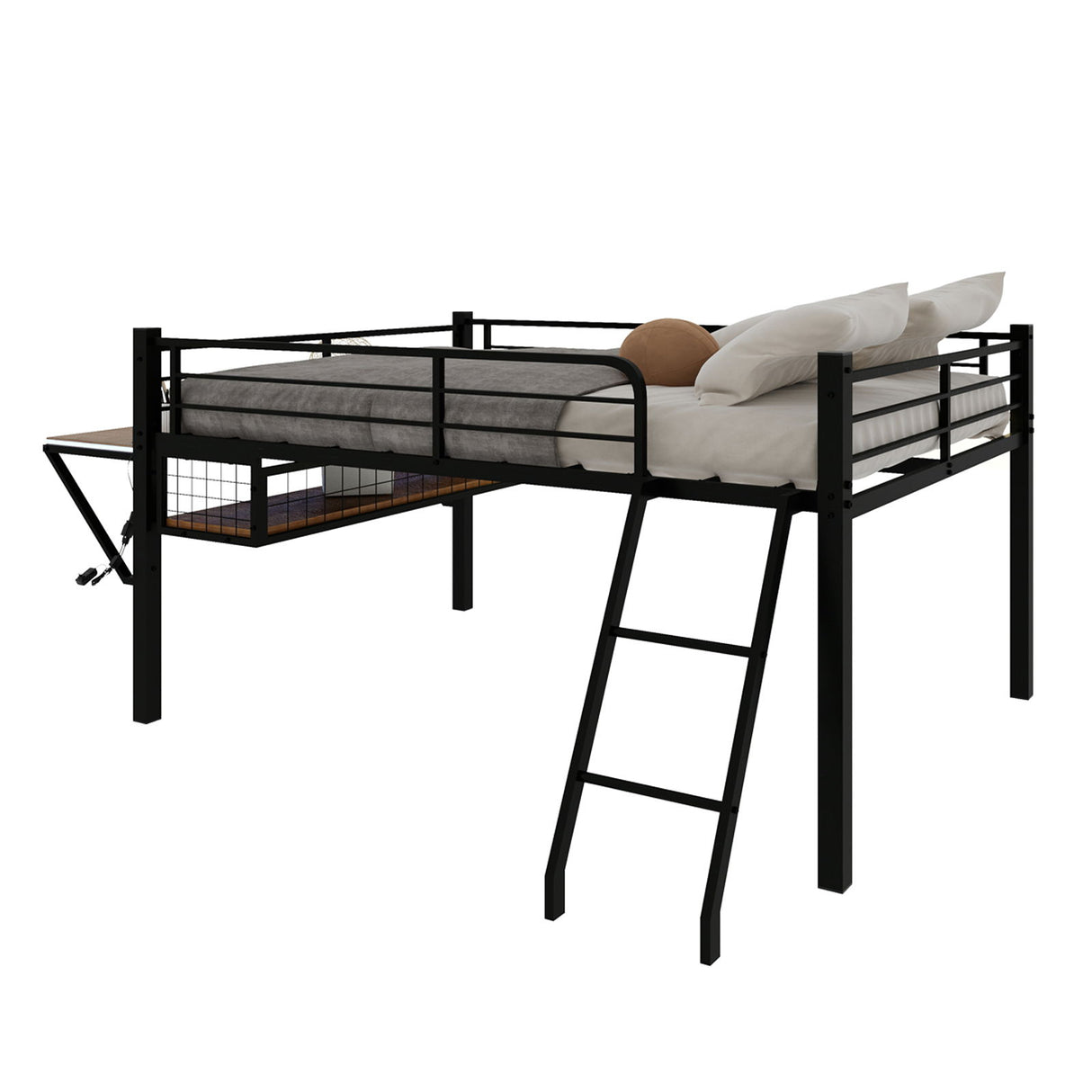 Loft Bed With Built In Desk, LED Light Strip