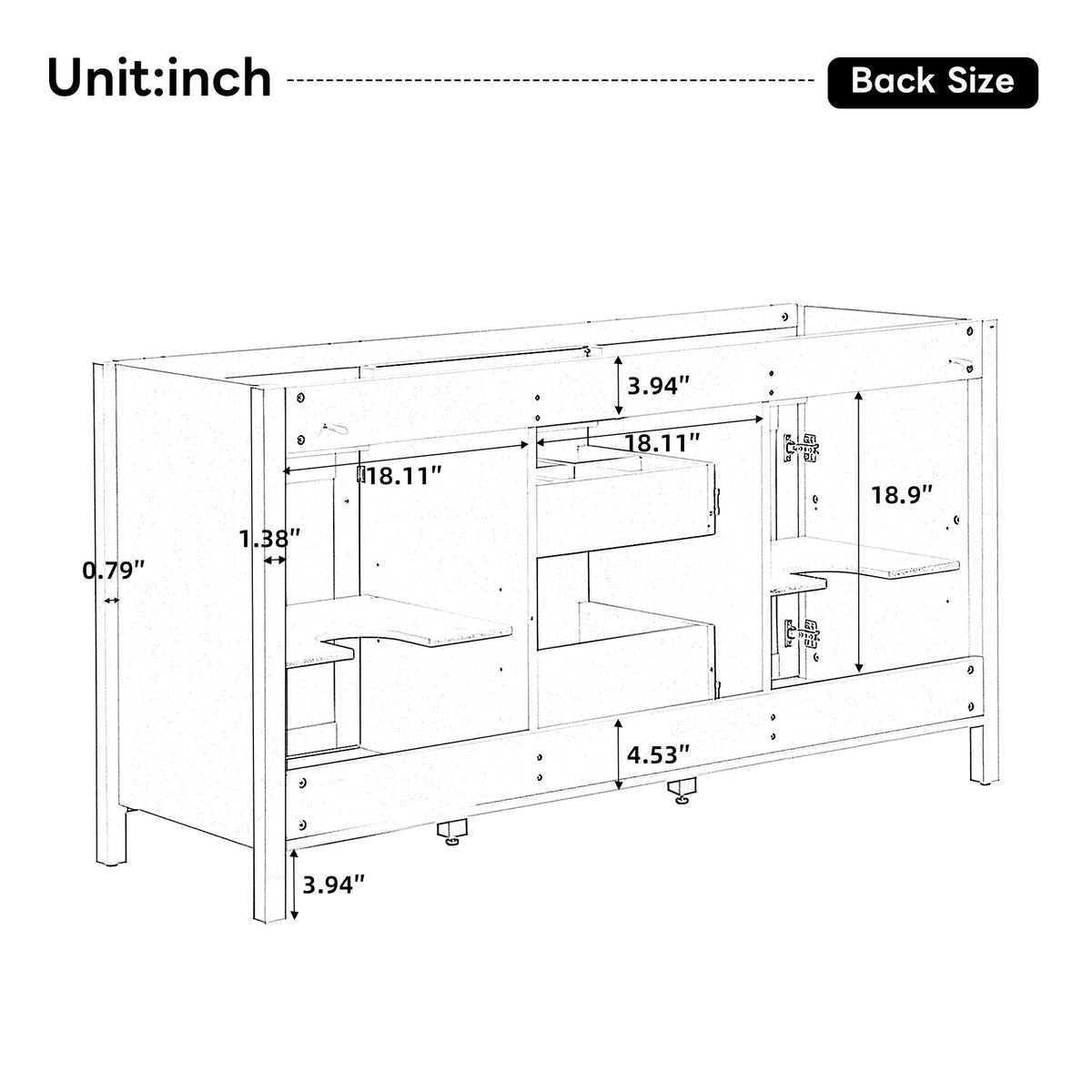 Bathroom Vanity Cabinet Only With Soft Closing Doors & Drawers, Adjustable Shelves - White