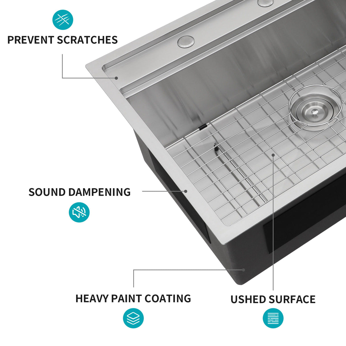 33" Drop In Kitchen Sink With Workstation, 16 Gauge Stainless Steel - Brushed Nickel