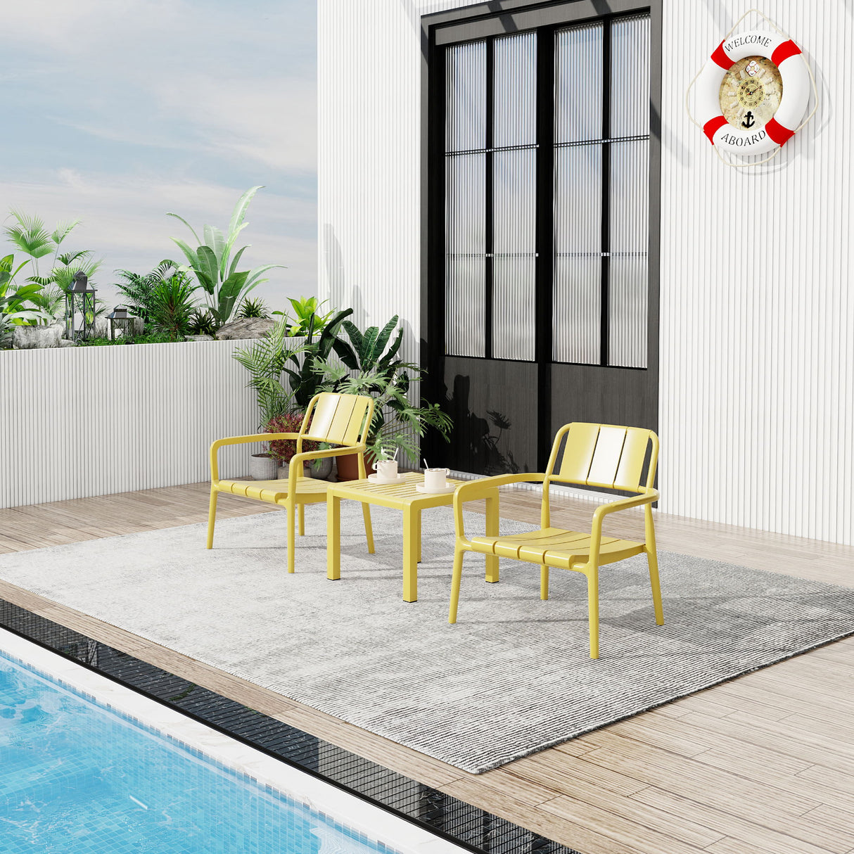 3 Piece Indoor / Outdoor Leisure Table And Chair Set (2 Chairs And 1 Coffee Table), UV Resistant, Waterproof And Durable - Brick Yellow