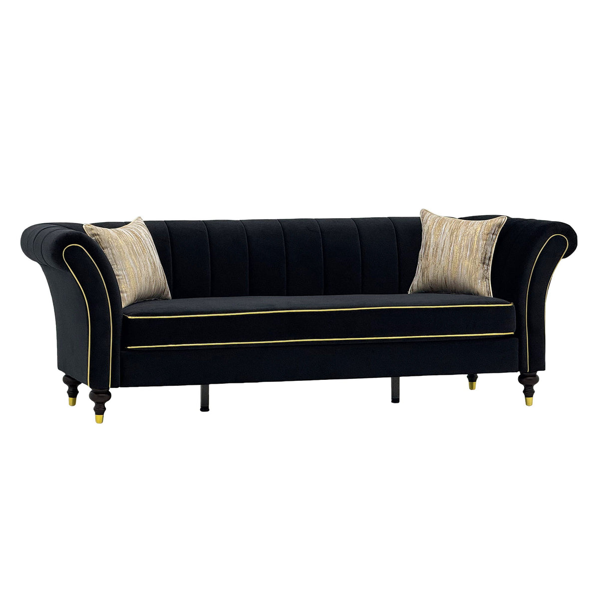 3 Seater Sofa With Rolled Arms, Vertical Channel Tufted Backrest