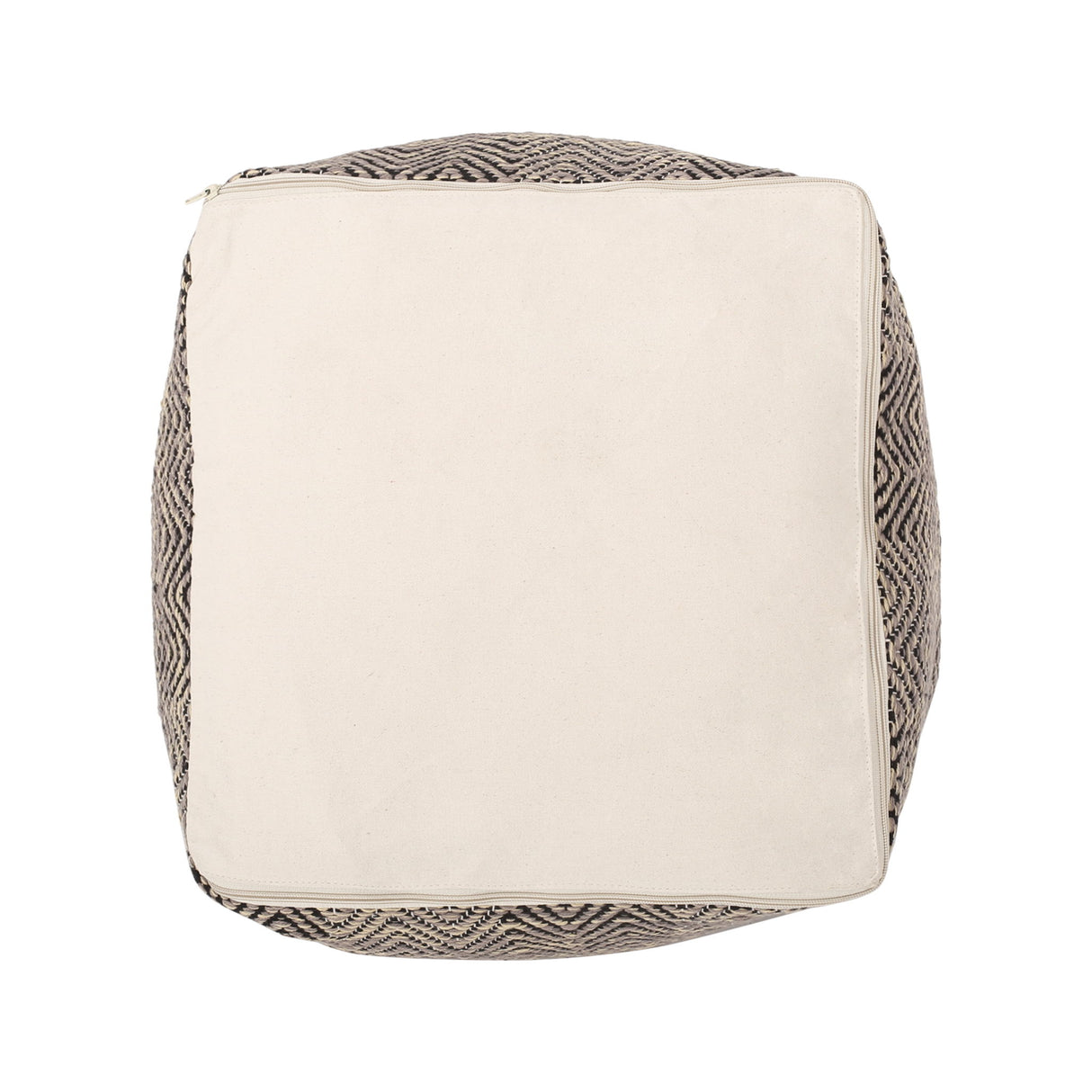Barracuda - Handcrafted Cotton Pouf With Chevron Pattern - Brown / Beige