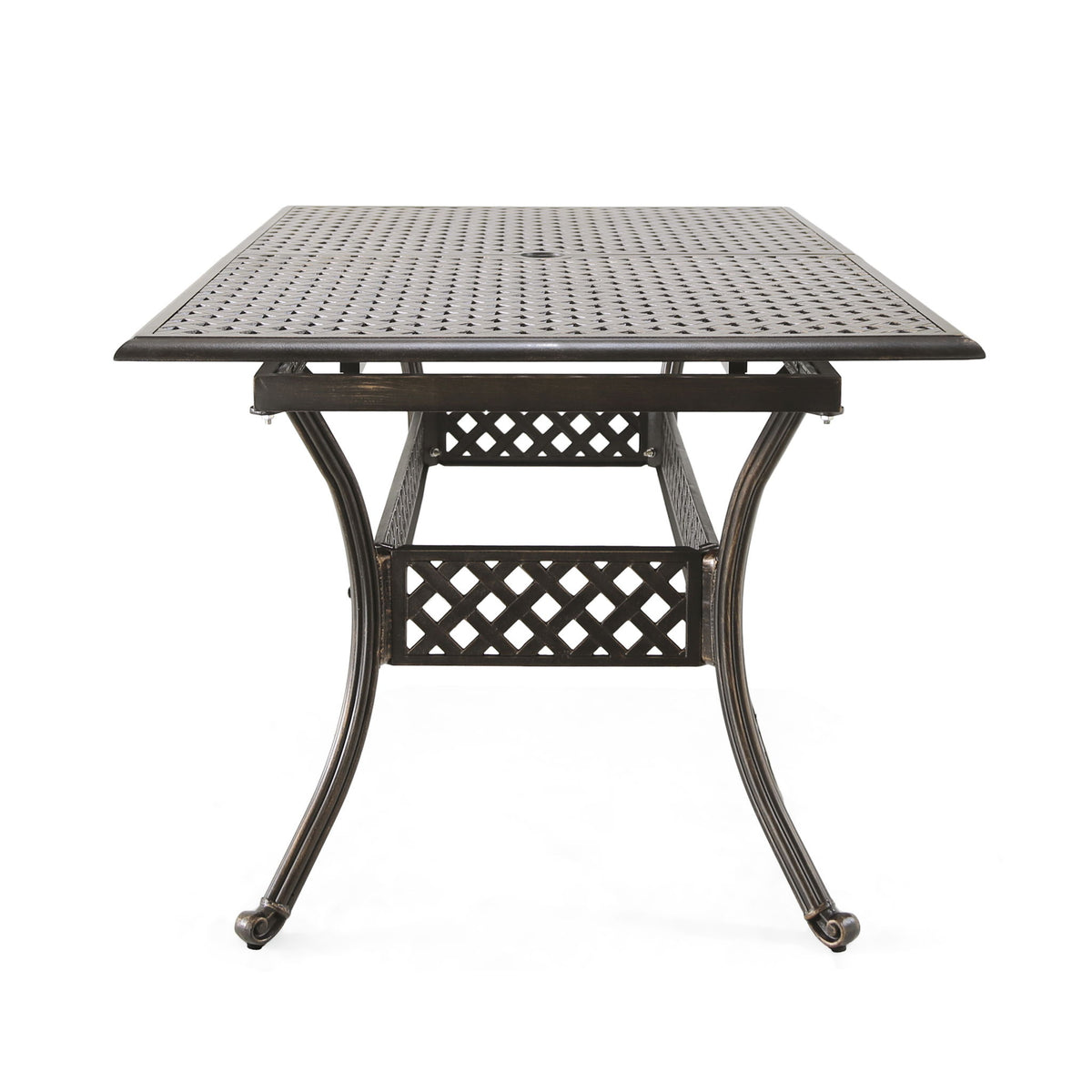 Outdoor Expandable Dining Table With Umbrella Holder, Lattice Pattern And Curved Legs - Black