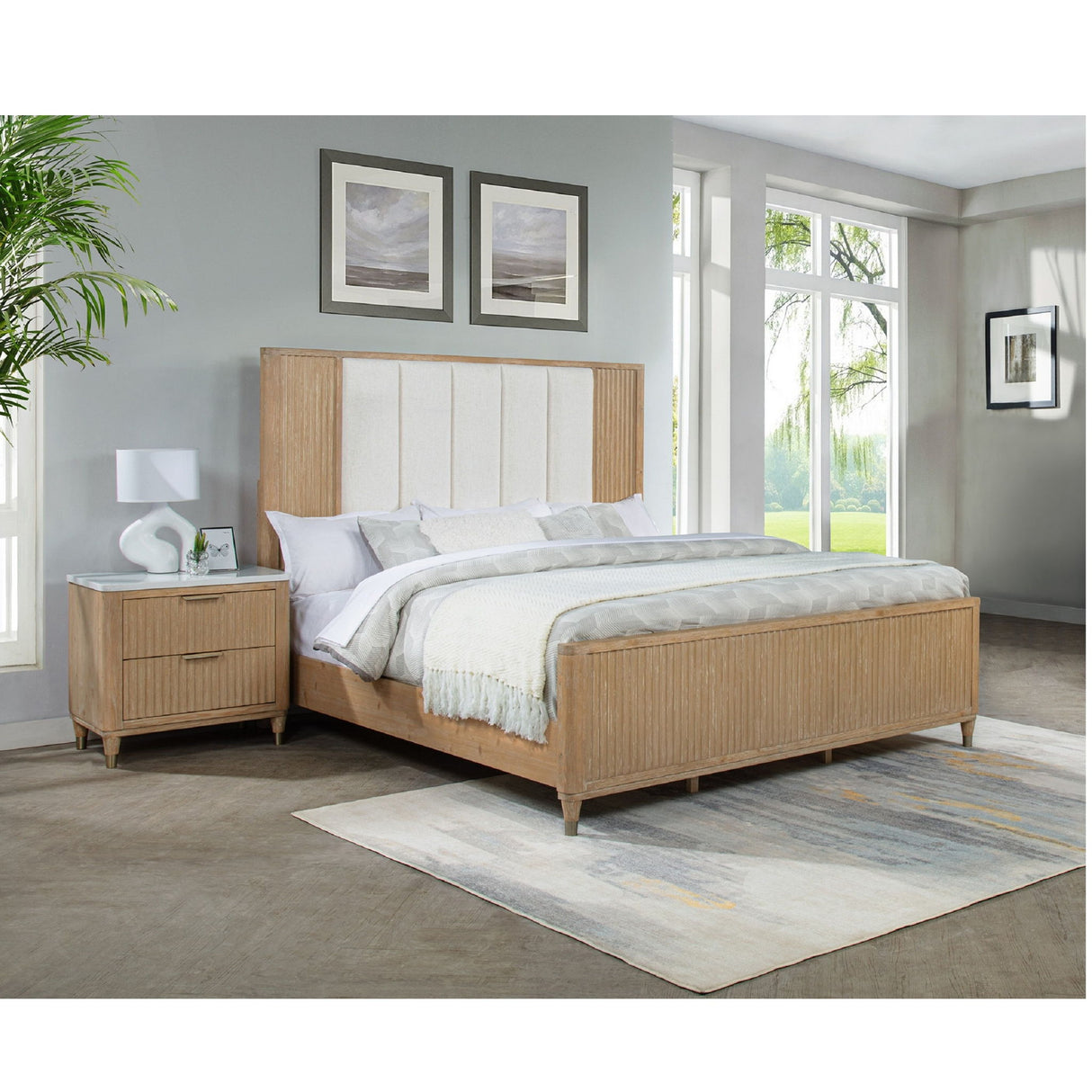 Nightstand With Accented Hardware - Natural Wood