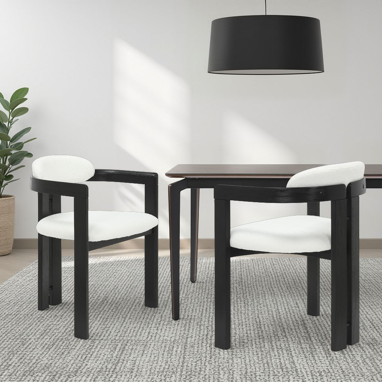 Jazmin - Curved Back Wood Dining Chair With Boucle Fabric Seat Set