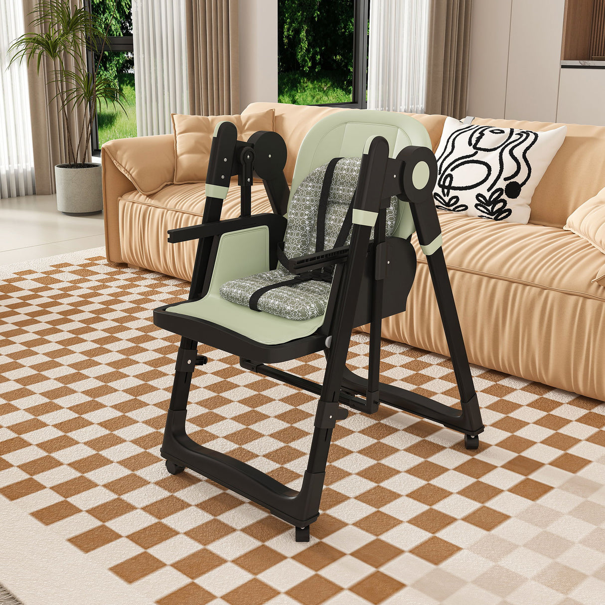 Convertible Baby High Chair To Rocker With 5 Point Harness