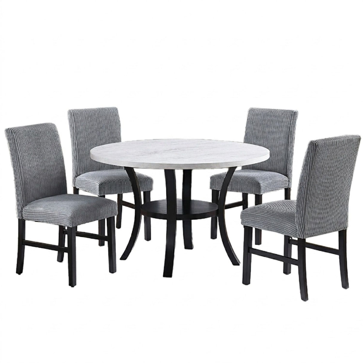 Elegant 5 Piece Dining Set Dark Chairs Top Table With Lower Shelf Kitchen Dining Room