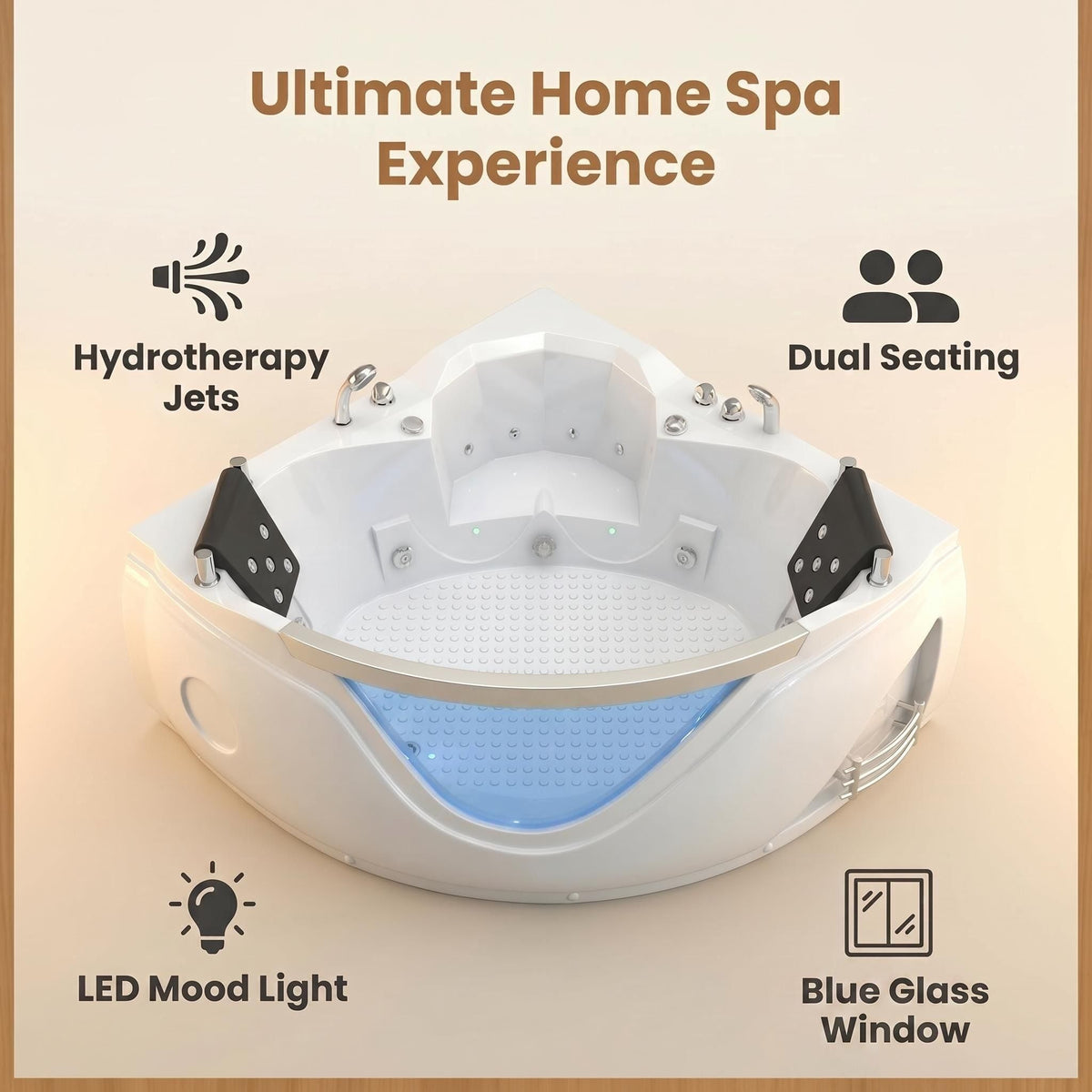 Xavier - Double Corner Massage Bathtub, Equipped & Gfci Plug And Ul Certified Water Pump, Upc Certified Drain - Milk White