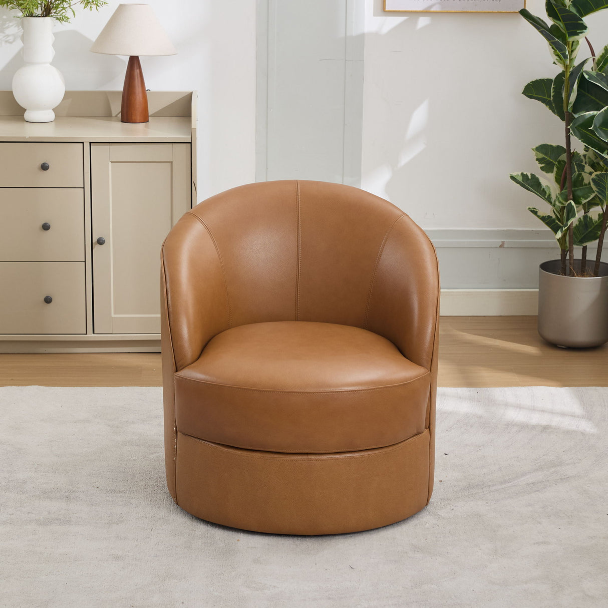 Swivel Accent Chair With 360° Smooth Spin - Black / Light Brown / Silver