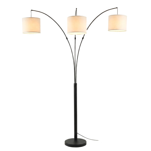 Royal 3-Arm Metal Arc Floor Lamp, Oil Rubbed Bonze with Linen Shade, 4 way Rotary Switch