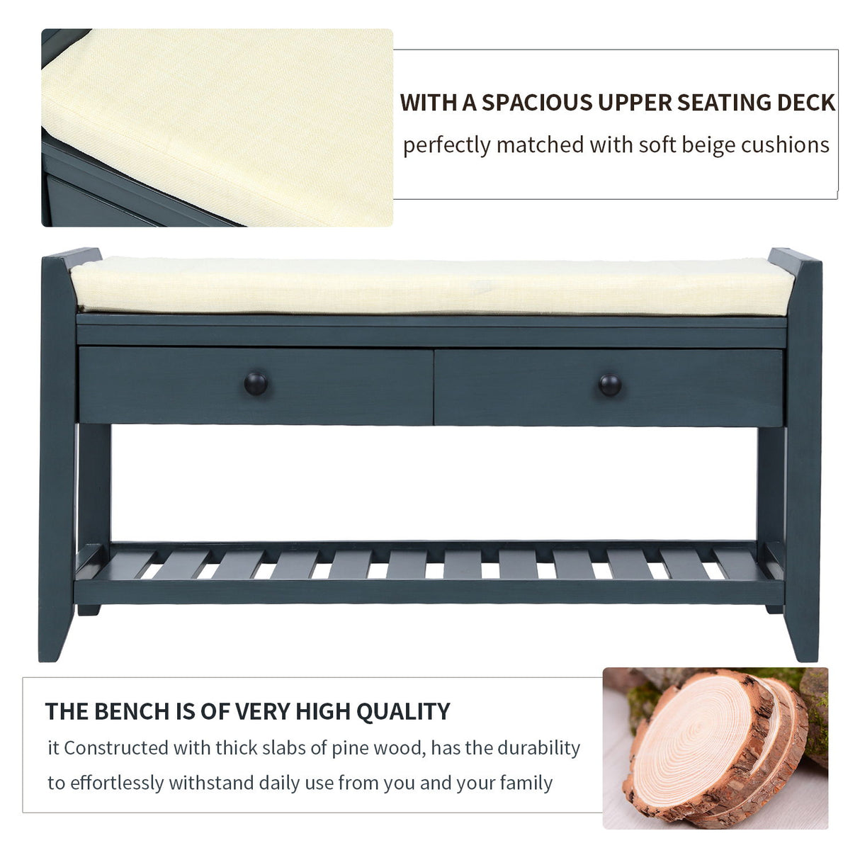 Multipurpose Entryway Shoe Rack With Cushioned Seat And Drawers