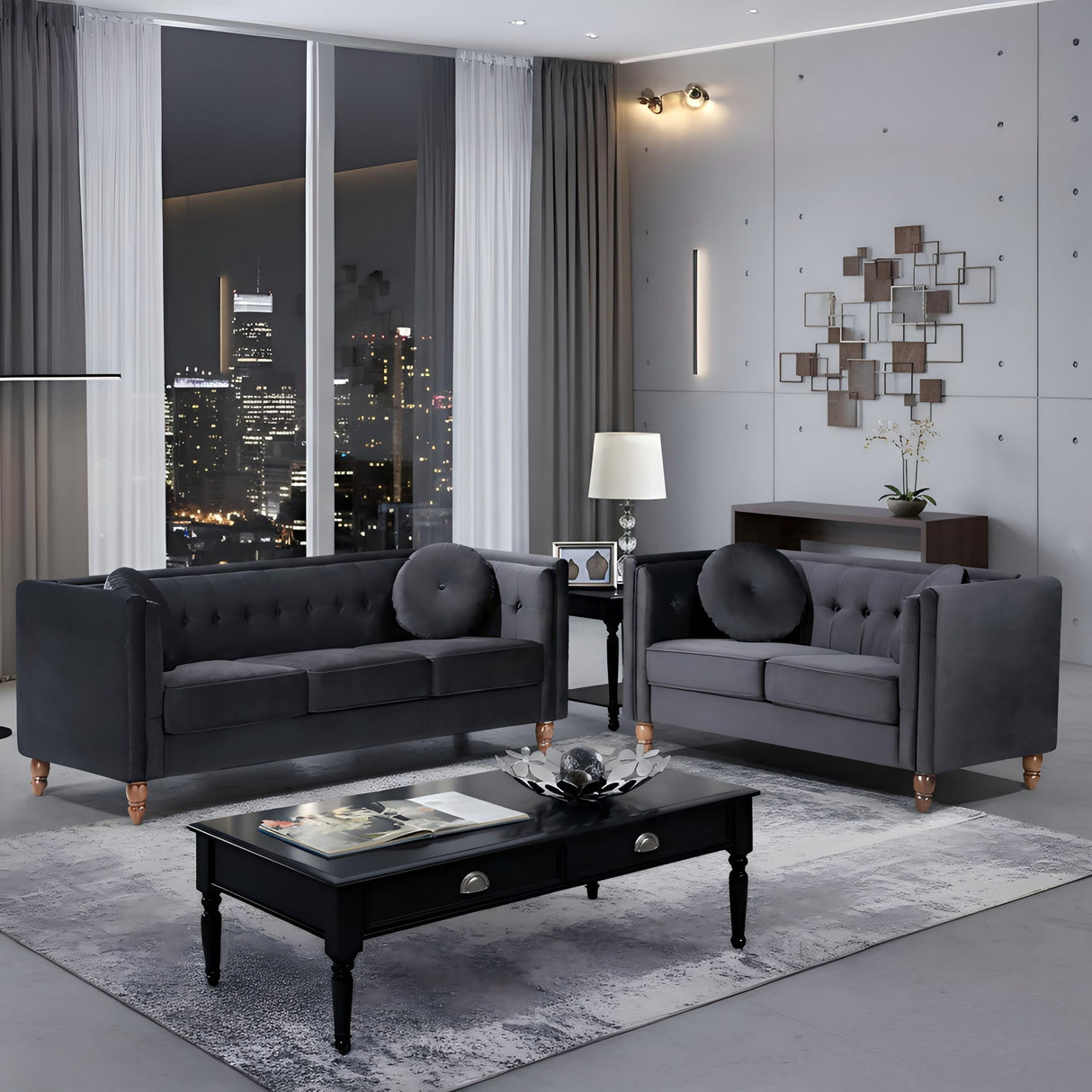Chesterfield Sofa With Square Arms For Living Room