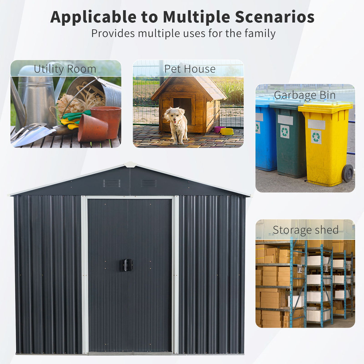 Outdoor Metal Storage Shed Garden Building Heavy Duty with Floor Base