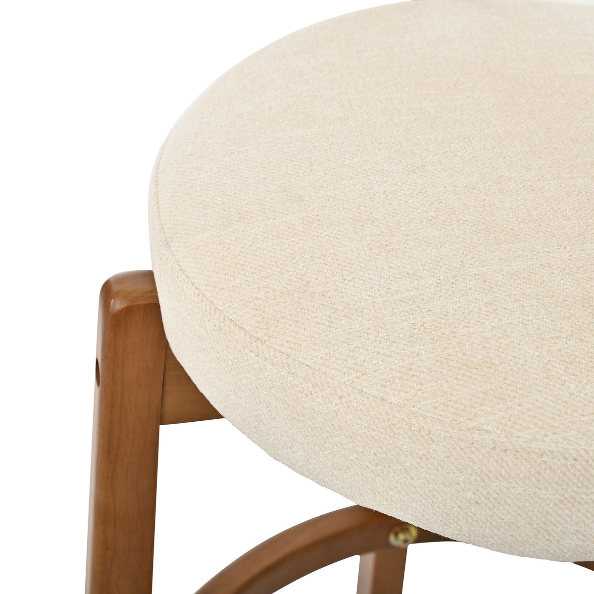 Bar Stool With Curved Backrest, Rounded Edges, And Footrest (Set of 2) - Beige / Walnut