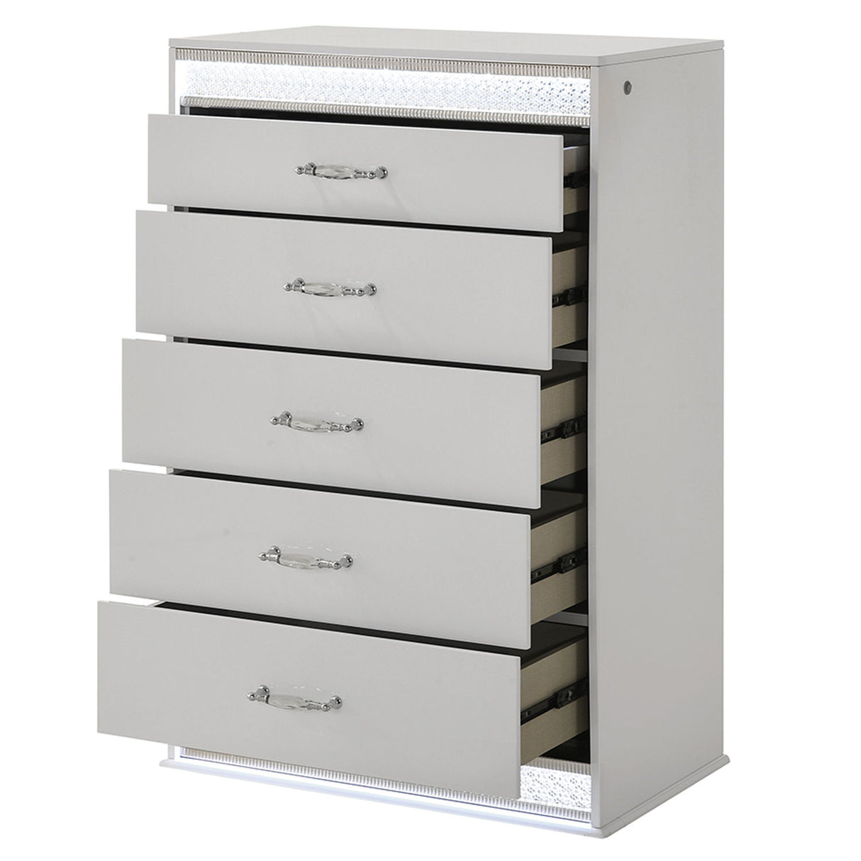 Glam - 5 Drawer Chest & LED Lighting - White