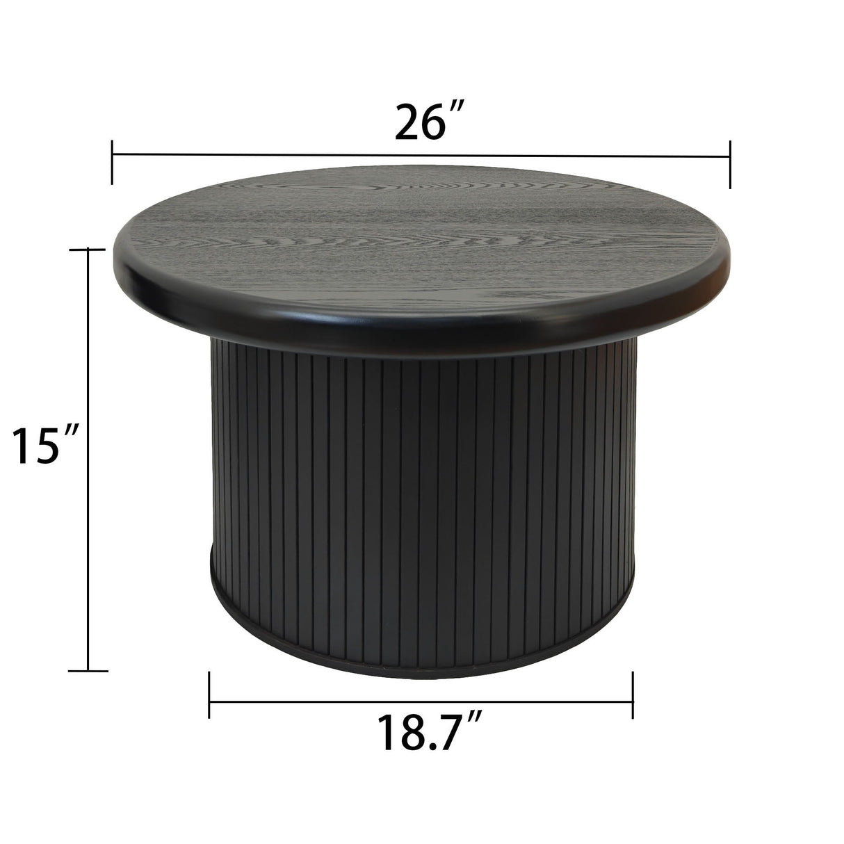 Fluted Cylinder Side Tables, Round End Tables For Living Room (Set of 2) - Black