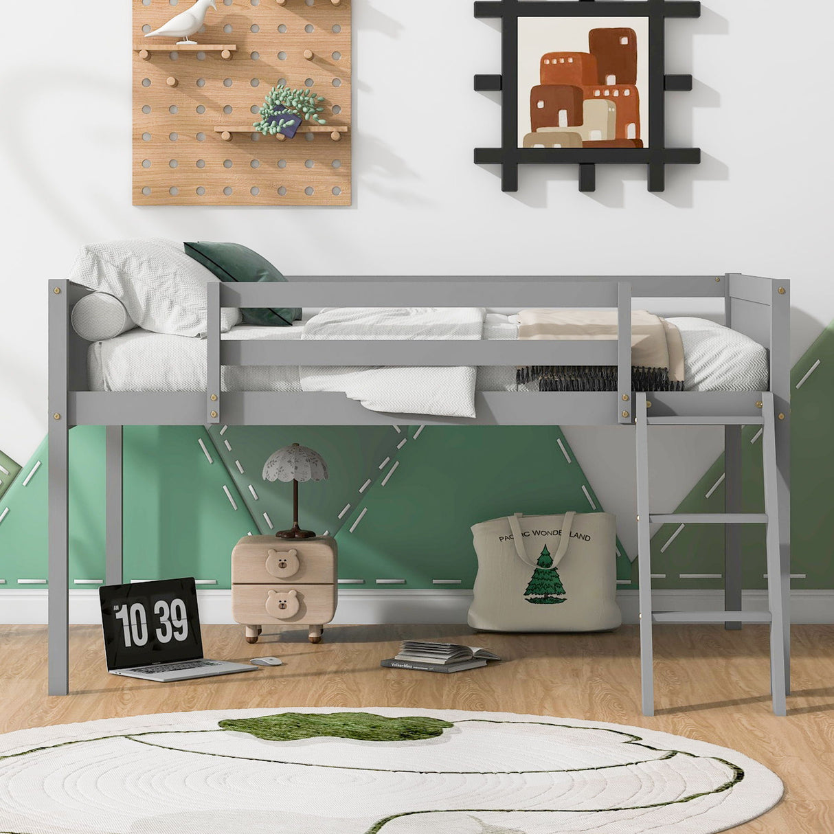 Low Loft Bed With Adjustable Ladder