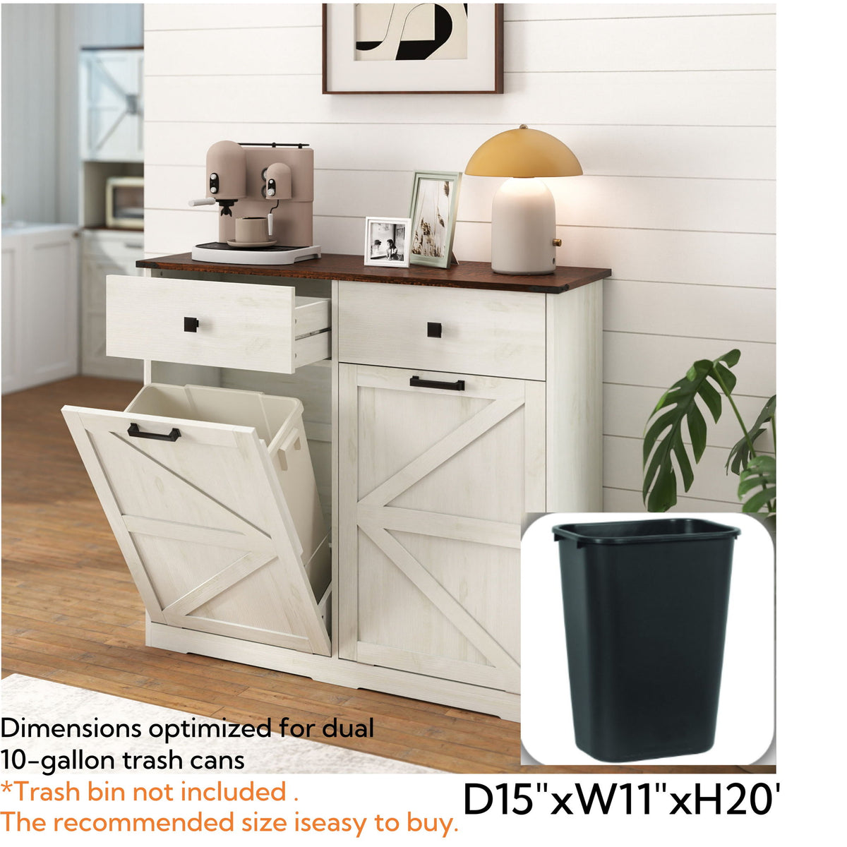 Double Tilt Out Trash Cabinet With Hideaway Drawer And Barn Door Style
