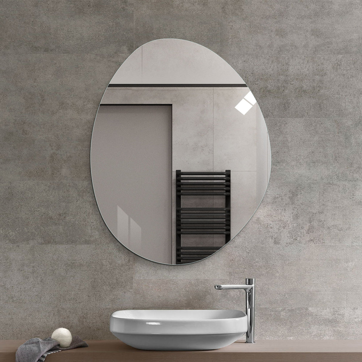 Asymmetrical Bathroom Wall Mirror - Silver
