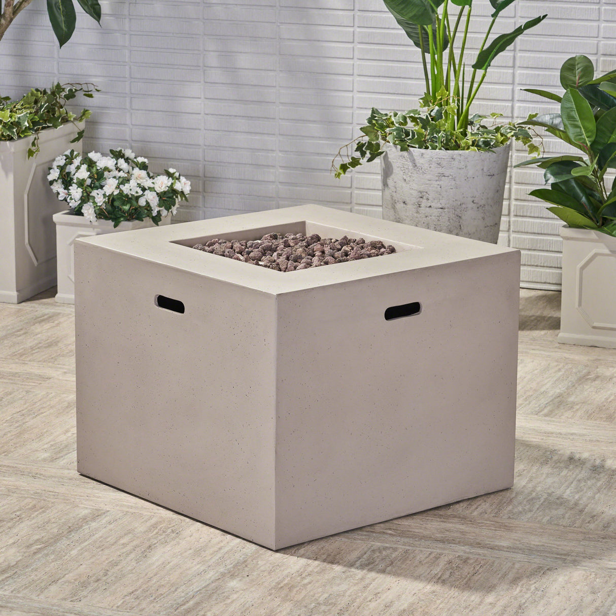 Square Fire Pit 40000 BTU Magnesium Oxide in Gray 31.25in