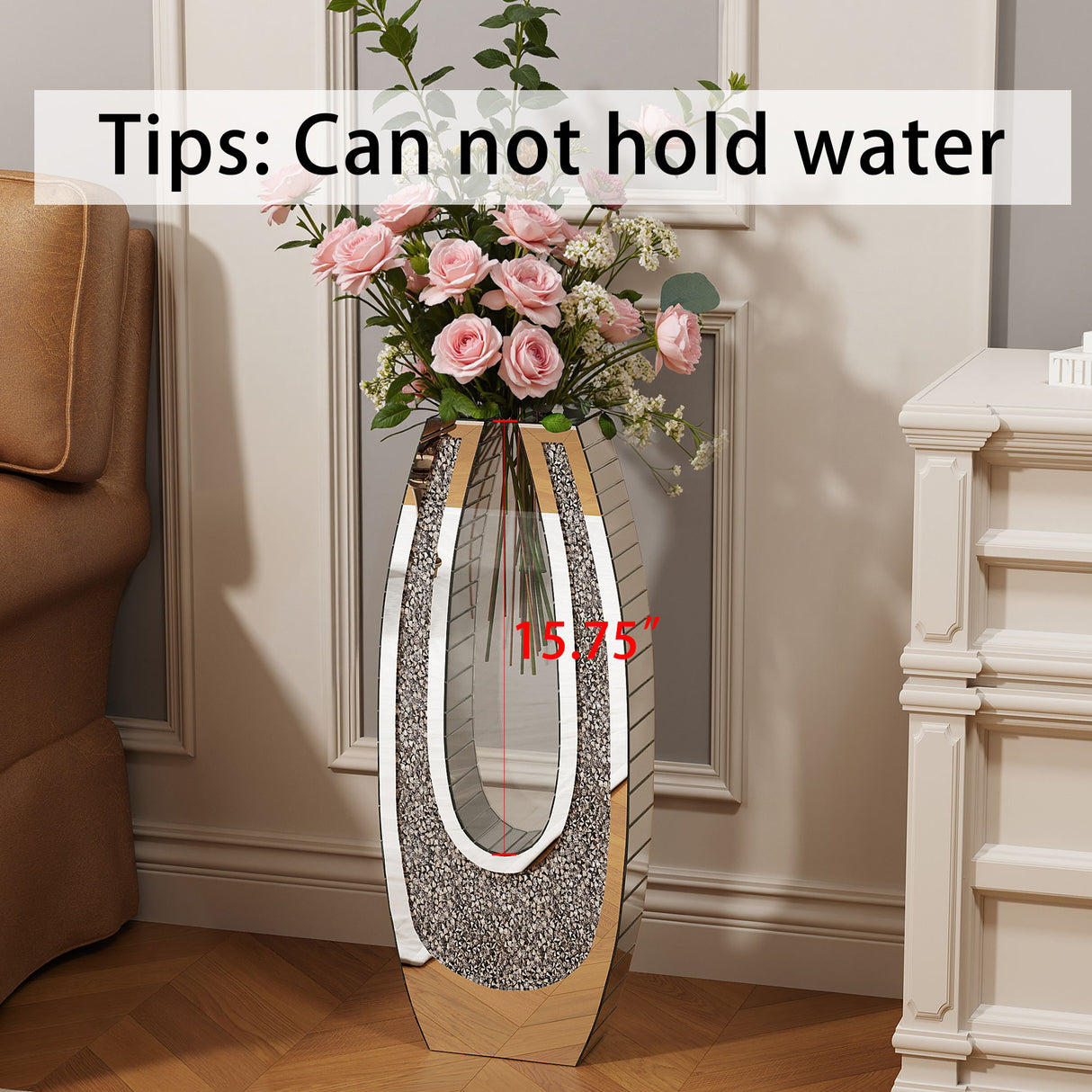 U - Shaped Floor Vase With Shattered Diamond Mirror Surface