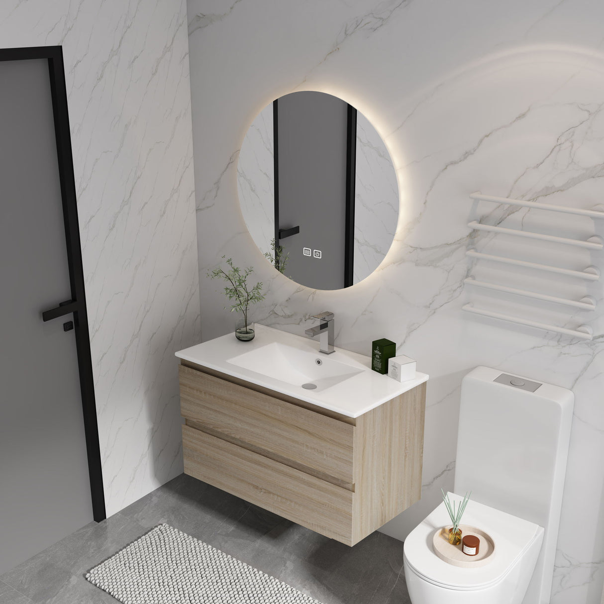 Wall Mounted Bathroom Vanity & Sink, 2 Soft Close Drawers