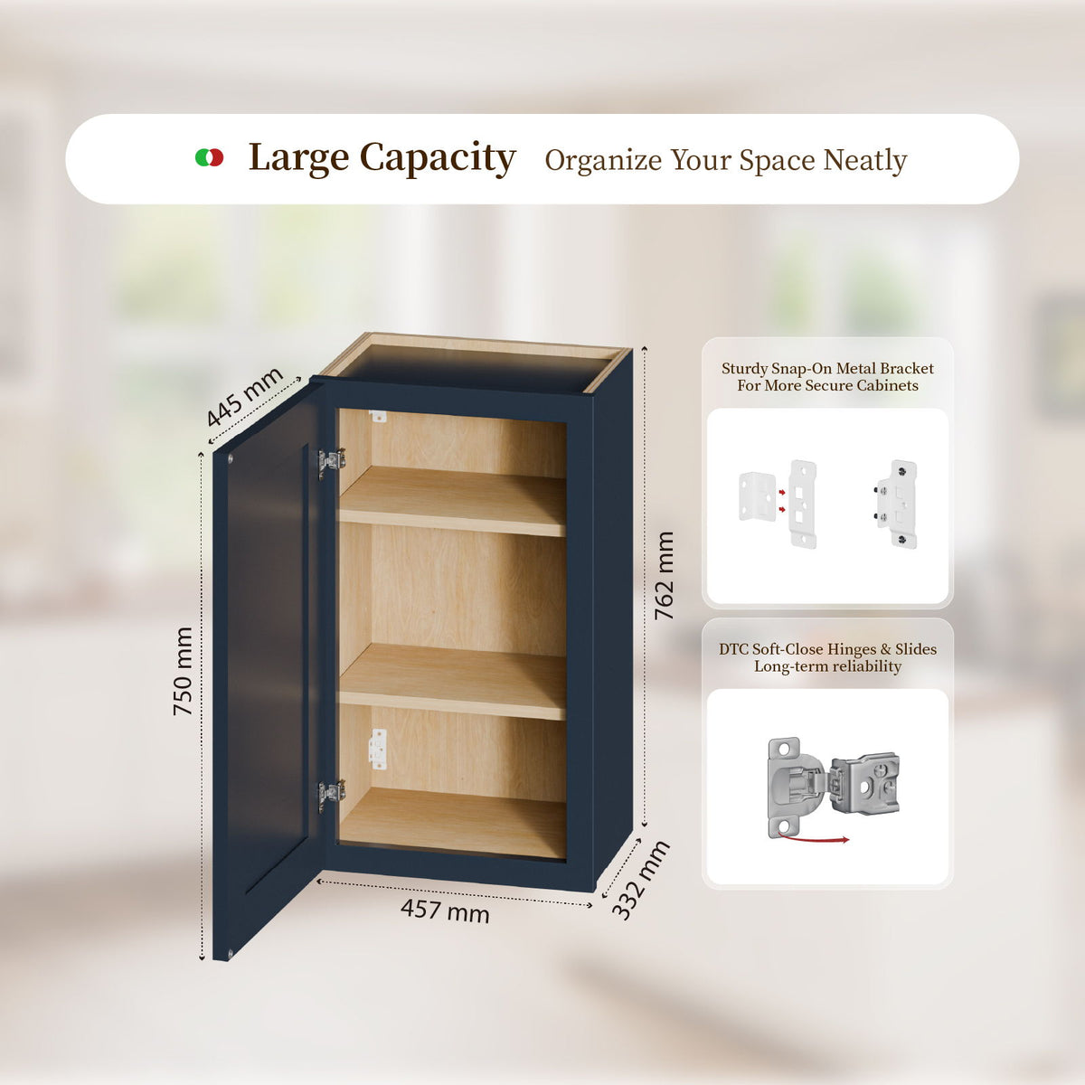Shaker Wall Cabinet With 2 Adjustable Shelves