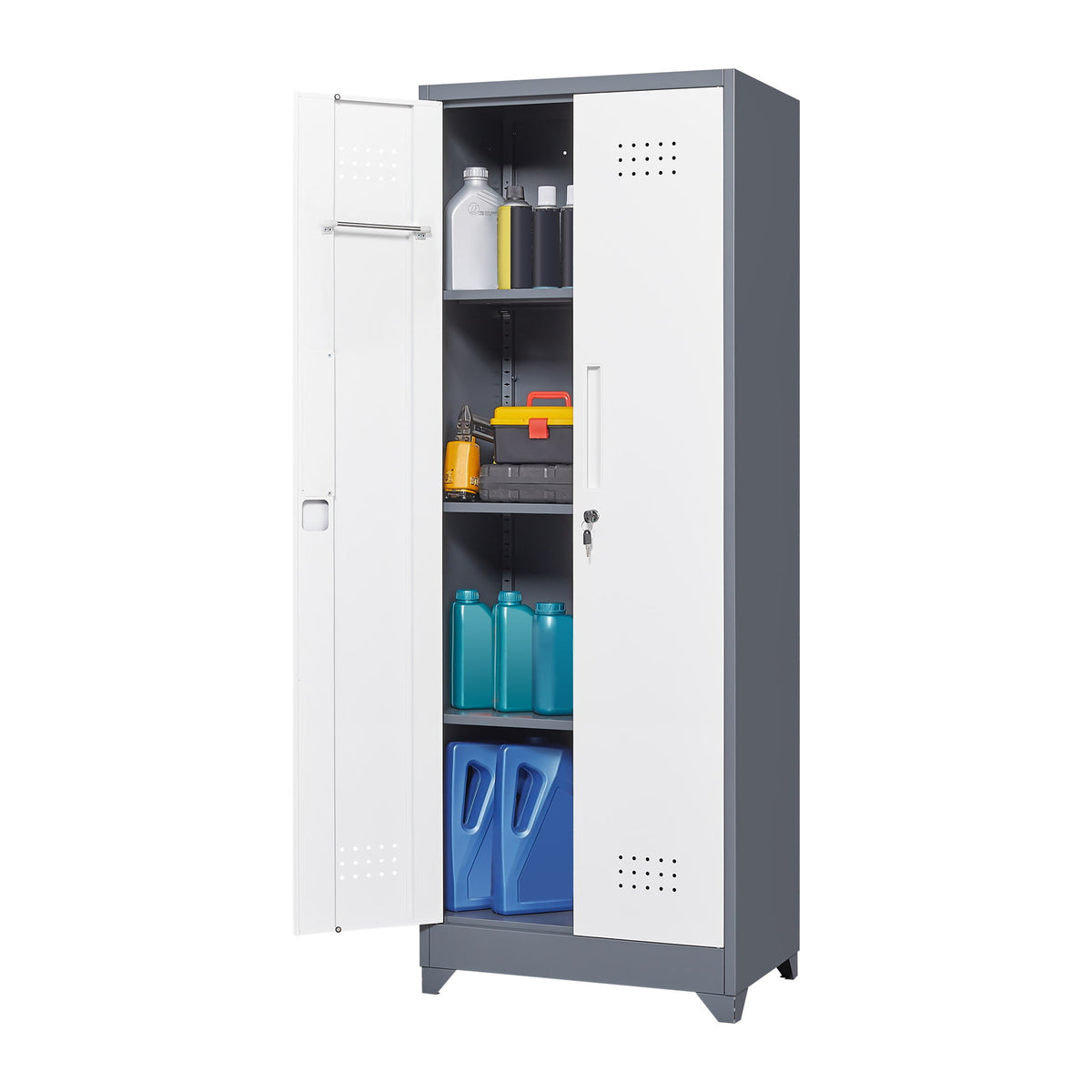 Lockers With Locking Doors, Adjustable Shelves, High Broom Tool Storage Cabinet