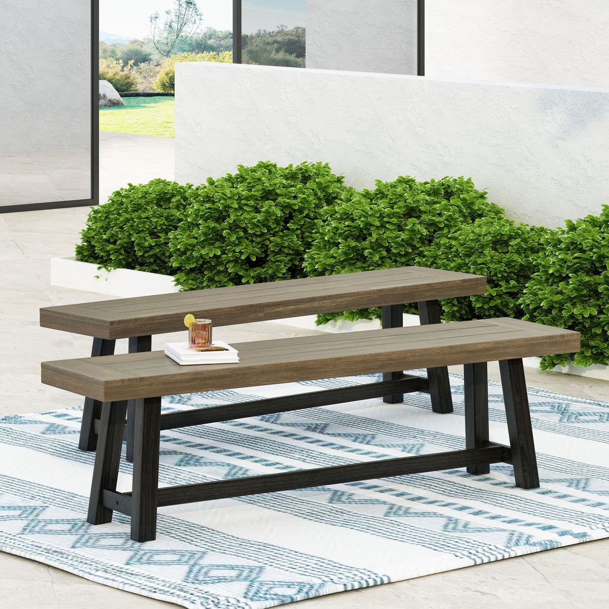 Cloud - Outdoor Bench With Acacia Wood Frame And Slat Panel Design
