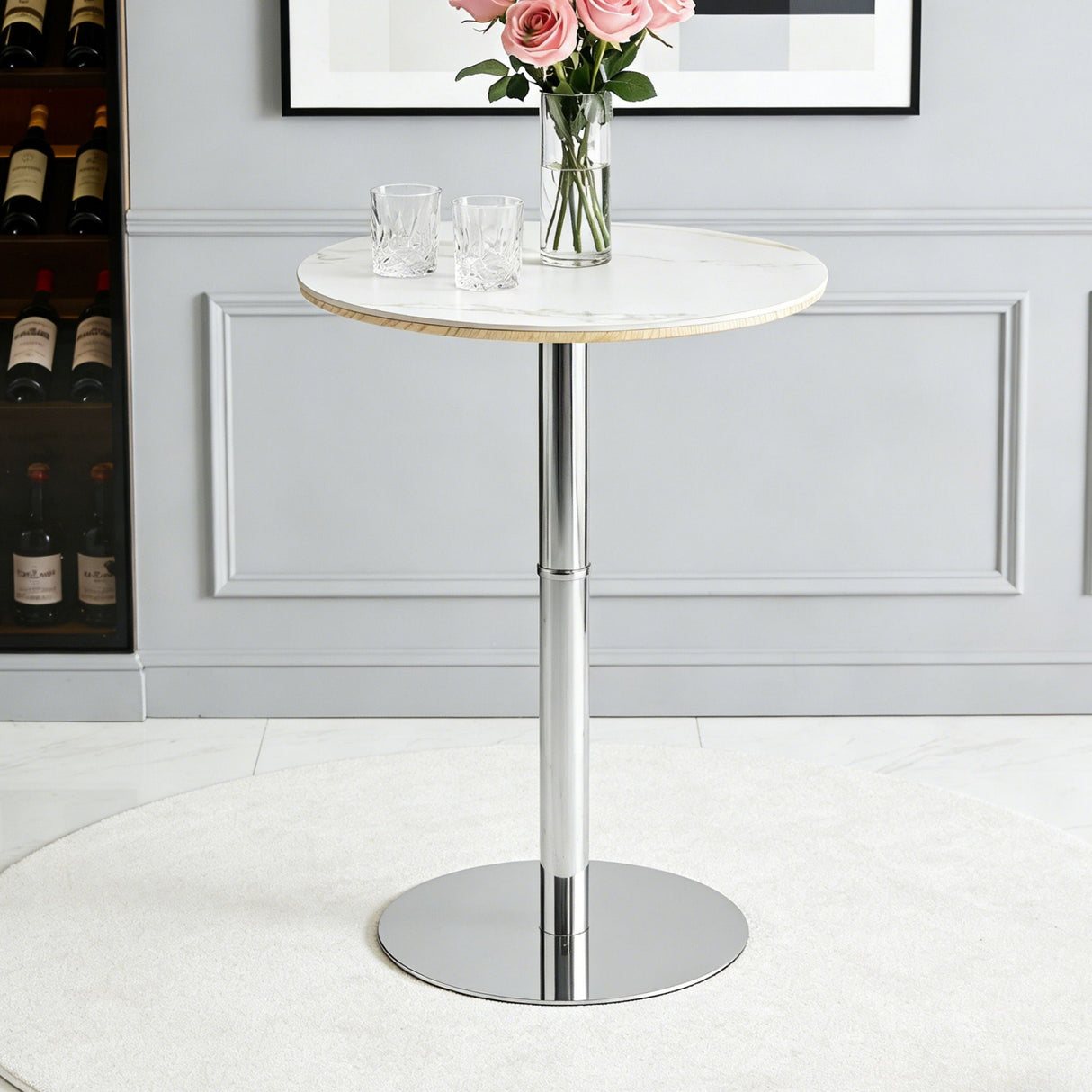 Circular Bar Table - White / Silver