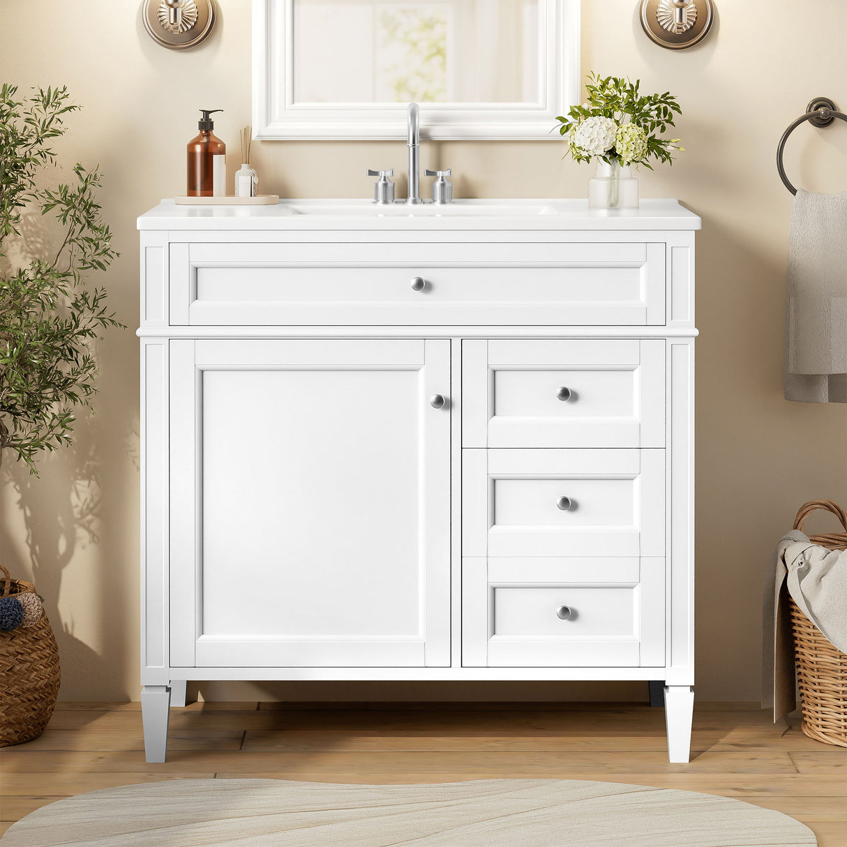 Bathroom Vanity With Top Sink, 2 Drawers, Tip Out Drawer