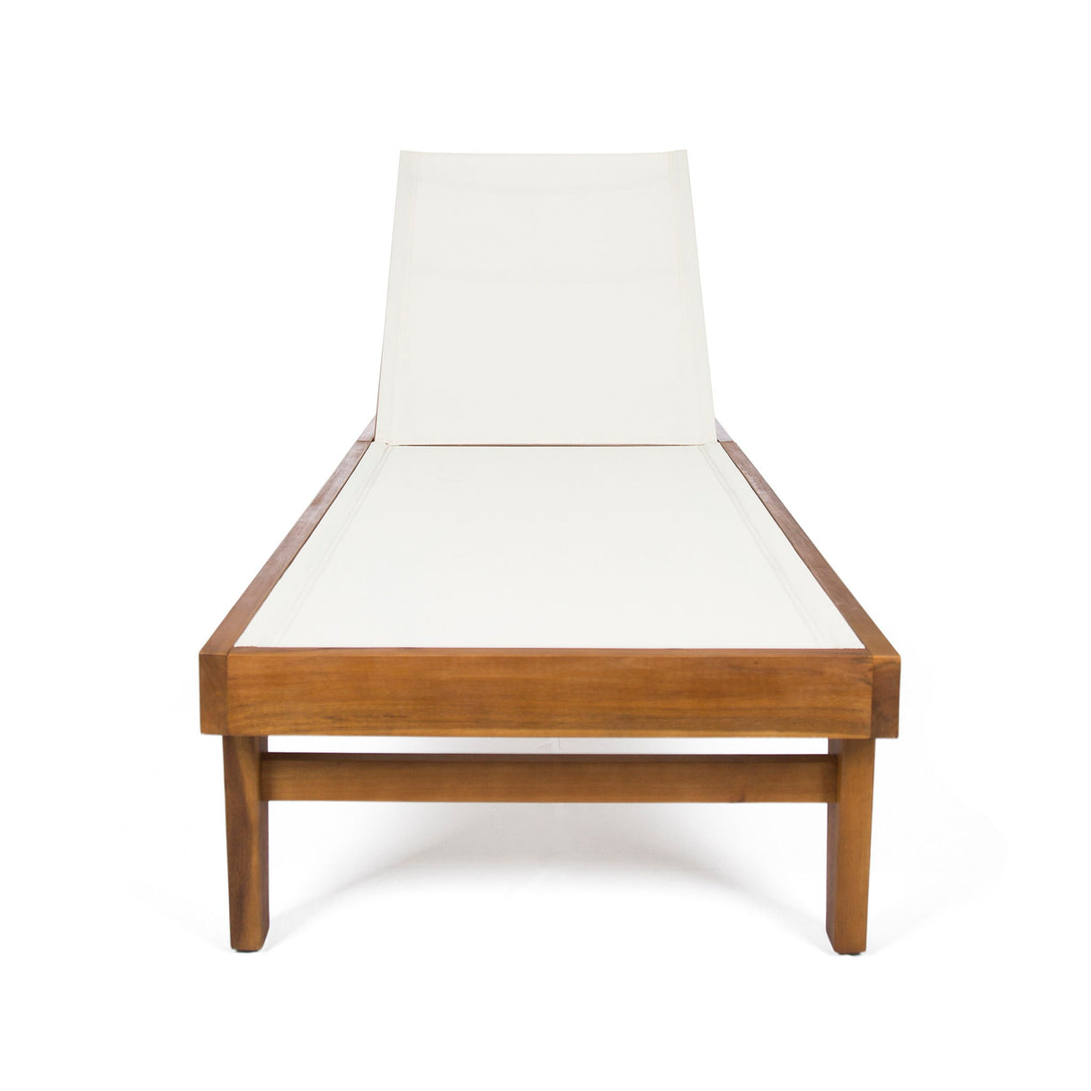 Outdoor Chaise Lounge With Acacia Wood Frame - White / Teak