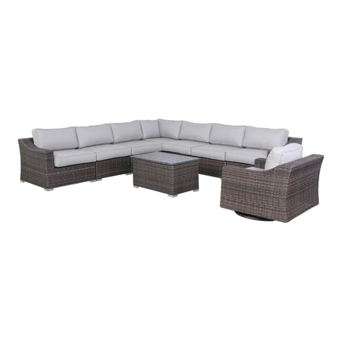 Outdoor 7 Person Wicker Sectional Set With Cushions - Gray Mix