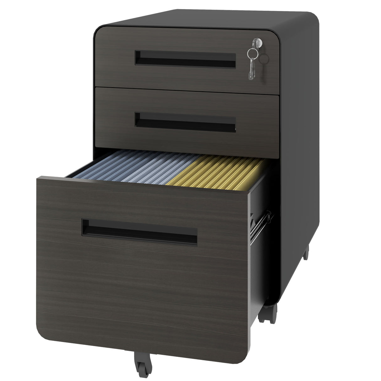 3-Drawer Mobile File Cabinet With Lock, On Casters, Holds A4/Letter Files