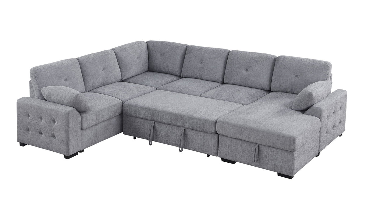 Nyhan - Upholstered Corner Sectional With Pull Out Loveseat And Storaged Chaise