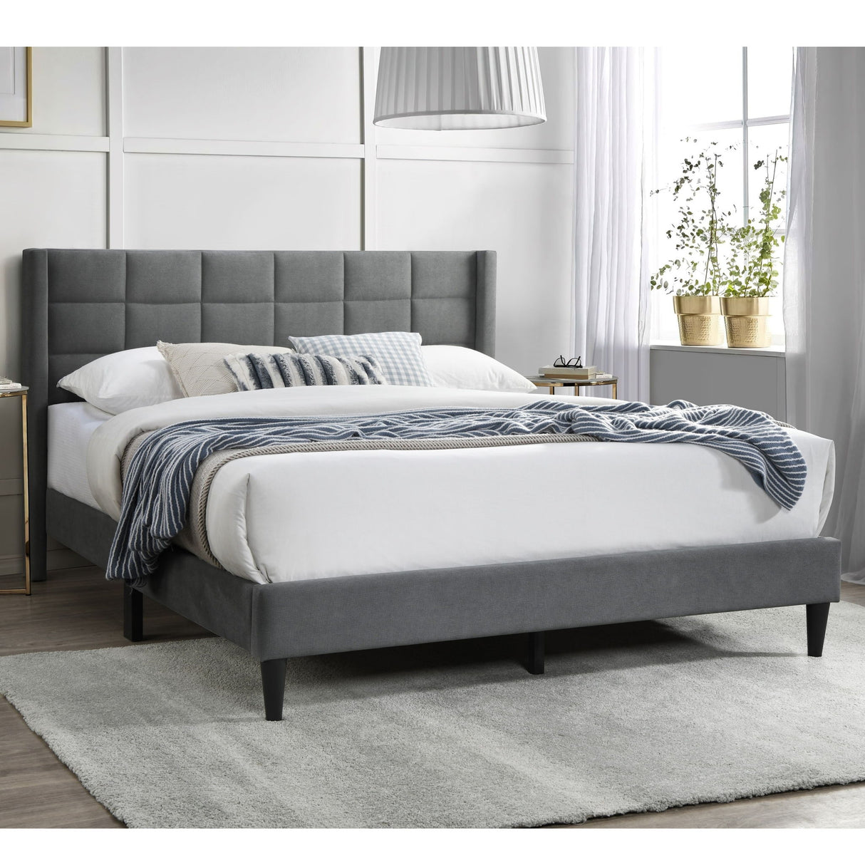 Full Size Bed Upholstered Box Headboard - Gray