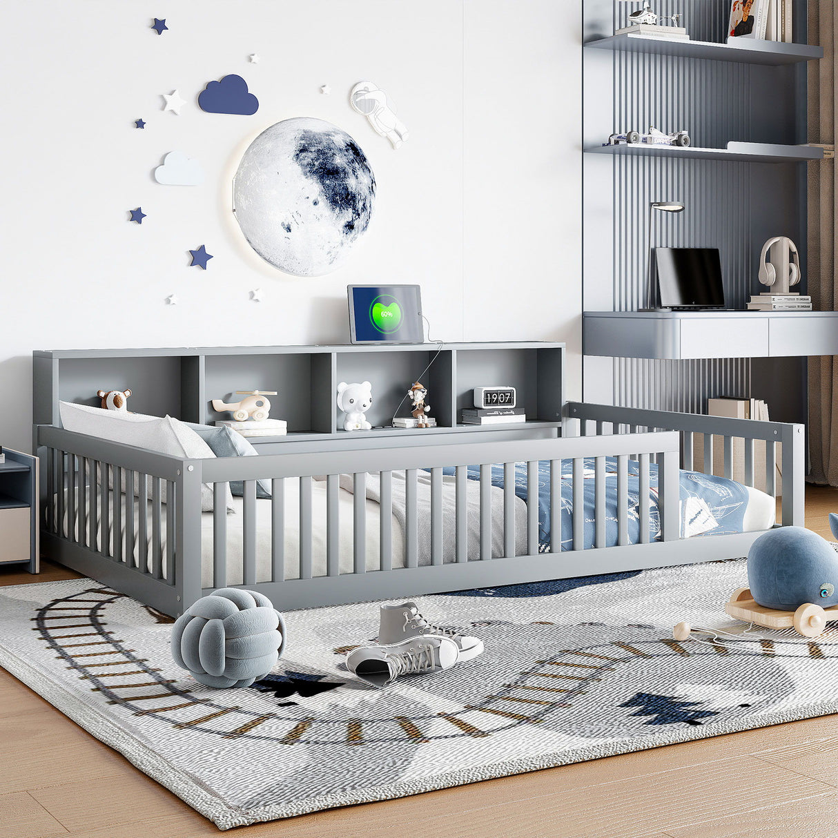 Floor Bed With Storage Cabinets And USB Ports