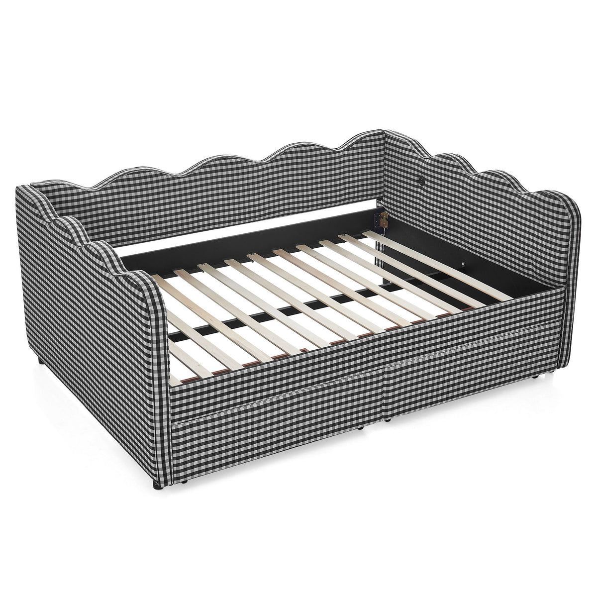 Gingham Daybed & USB Charging Port, Wave-Shaped Design