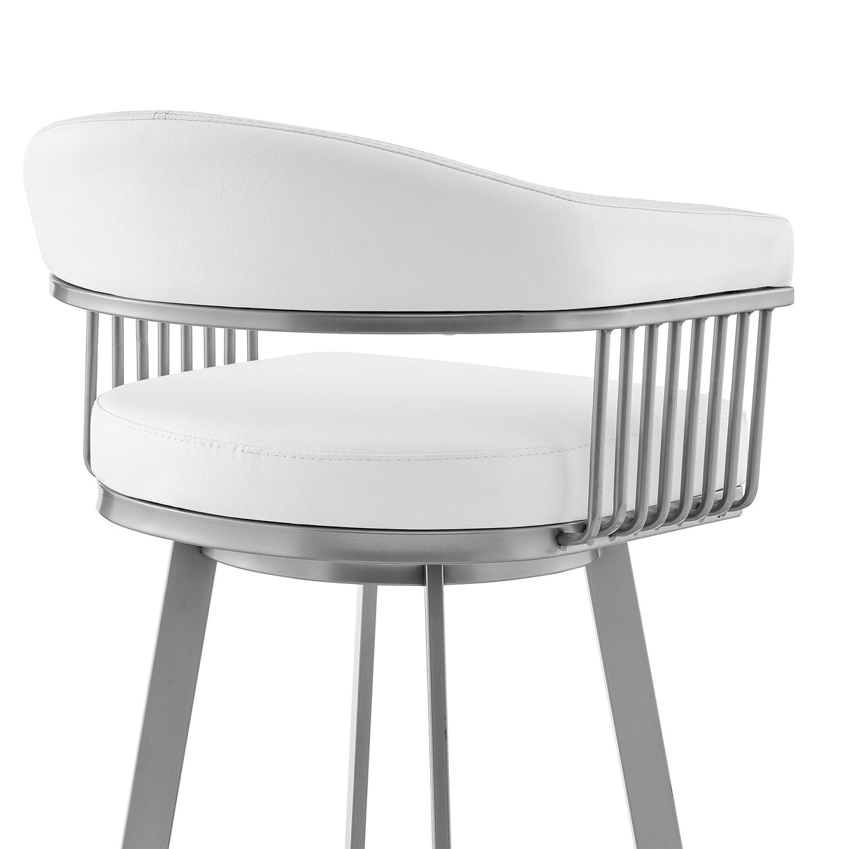 Chelsea - 25" Counter Height Swivel Bar Stool - Silver Finish And White Faux Leather