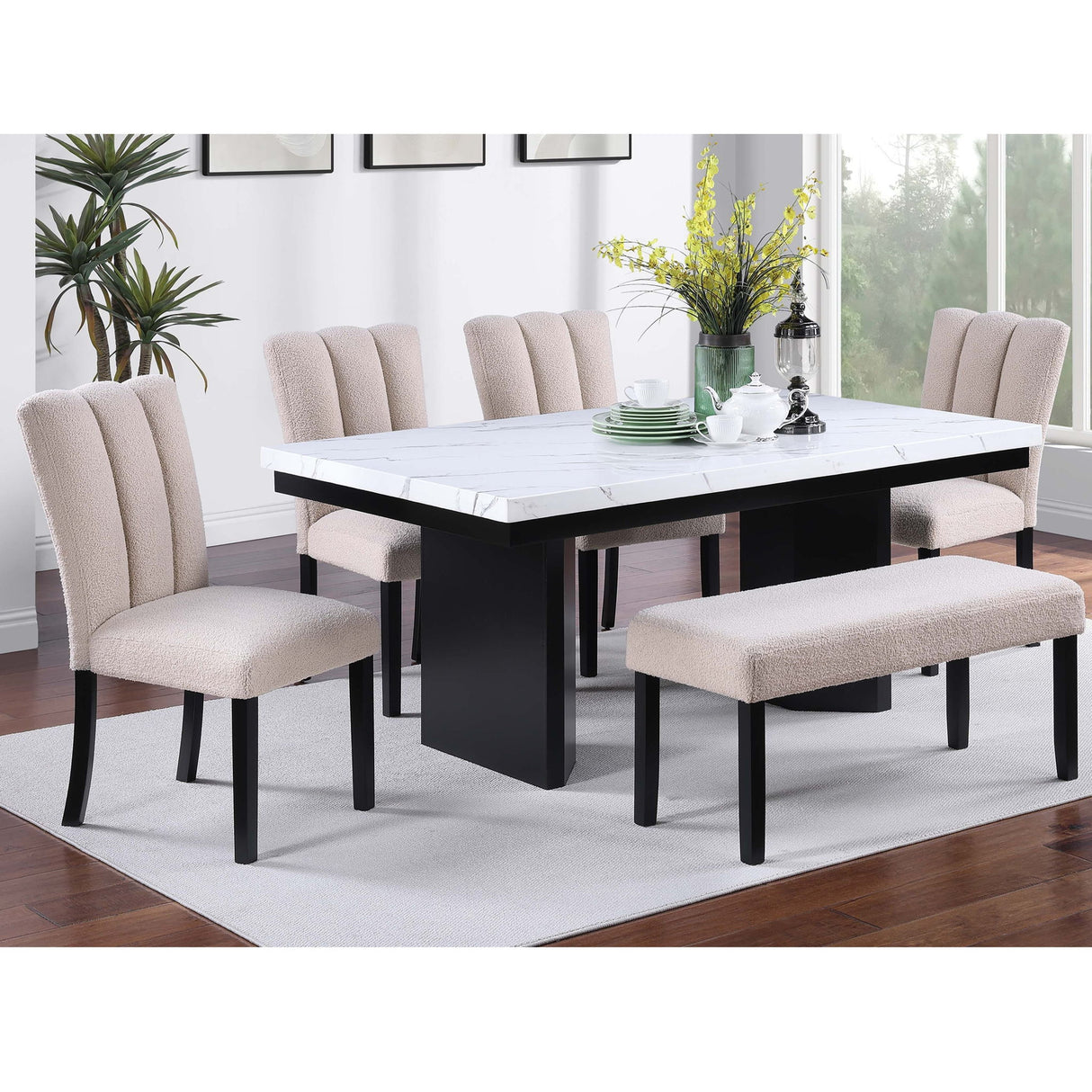 2 Tone Dining Table Set With Upholstered Side Chairs